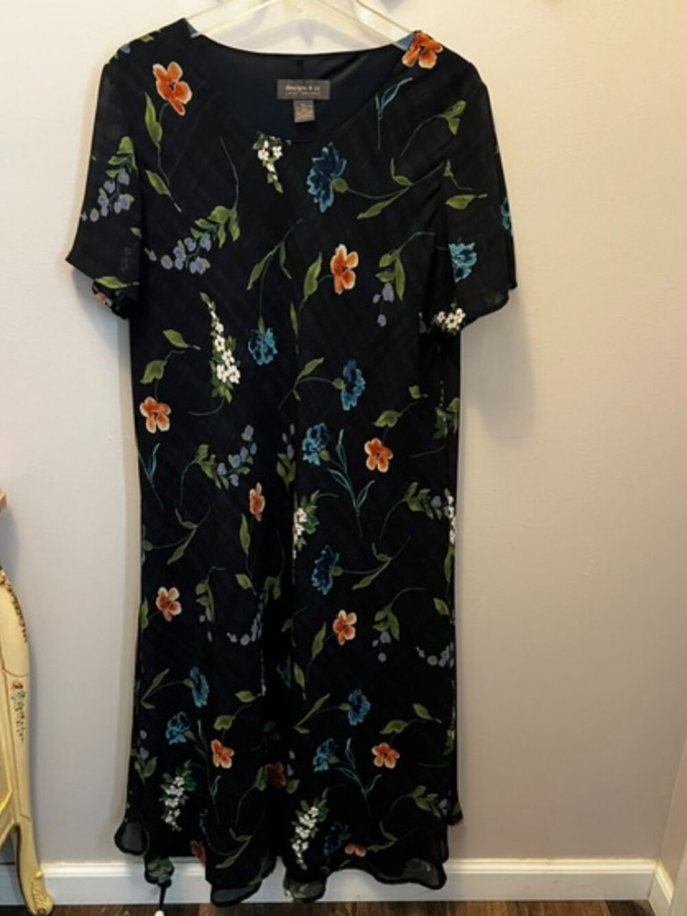Lane Bryant Navy Floral Maxi Dress with Coral and Teal Blooms Size 14/16 Ex Con!